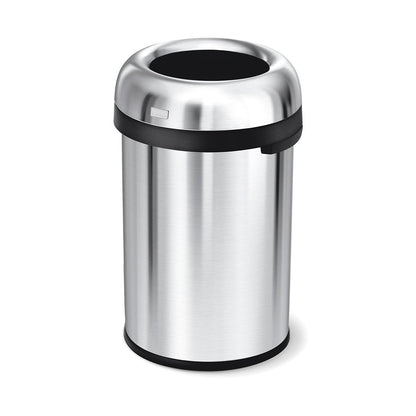 Simplehuman 115L Bullet Open Can in Brushed Stainless Steel, high capacity, easy access open top.
