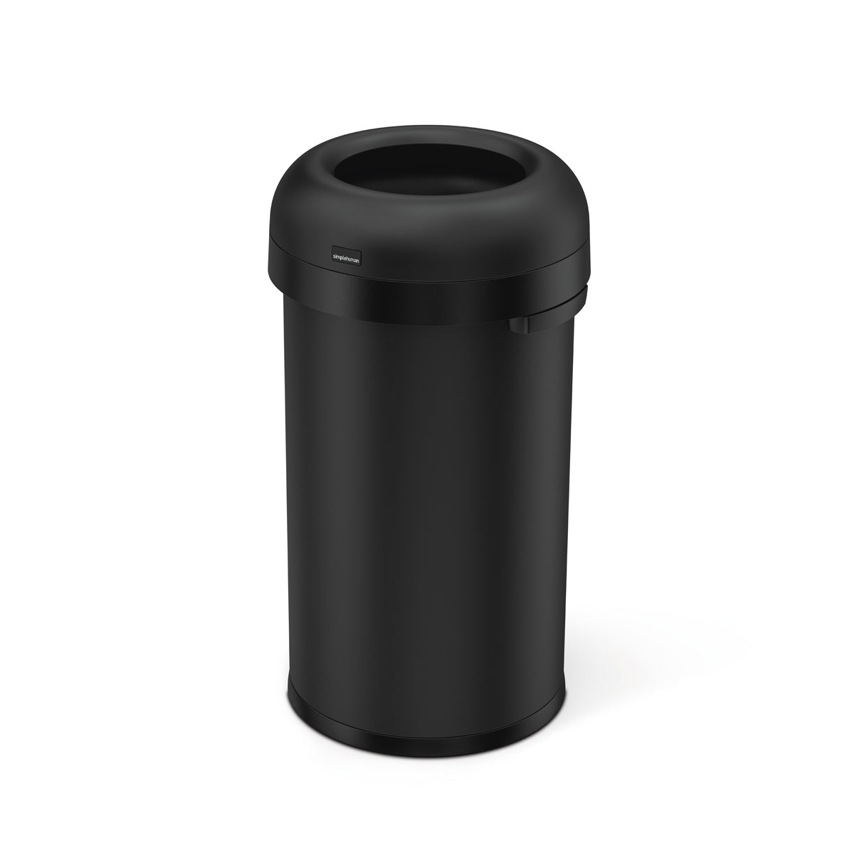 Simplehuman 60L Bullet Open Can in Matte Black, open top for high-traffic areas.