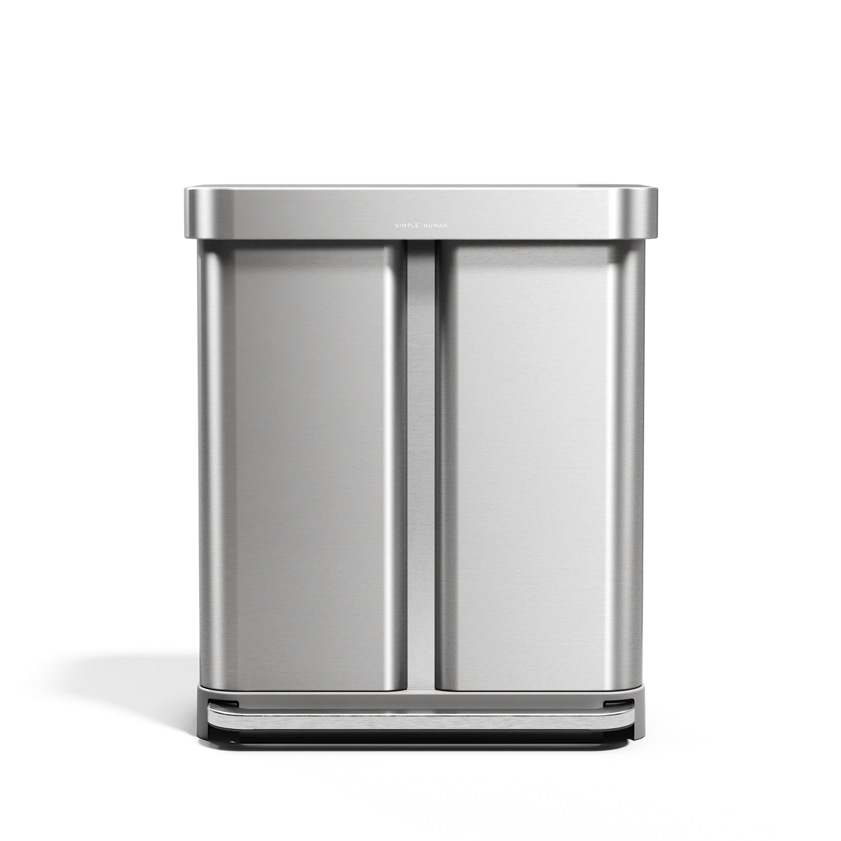 Simplehuman 58L Step Recycler in Brushed Stainless Steel, dual compartment for trash and recycling, hands-free foot pedal.