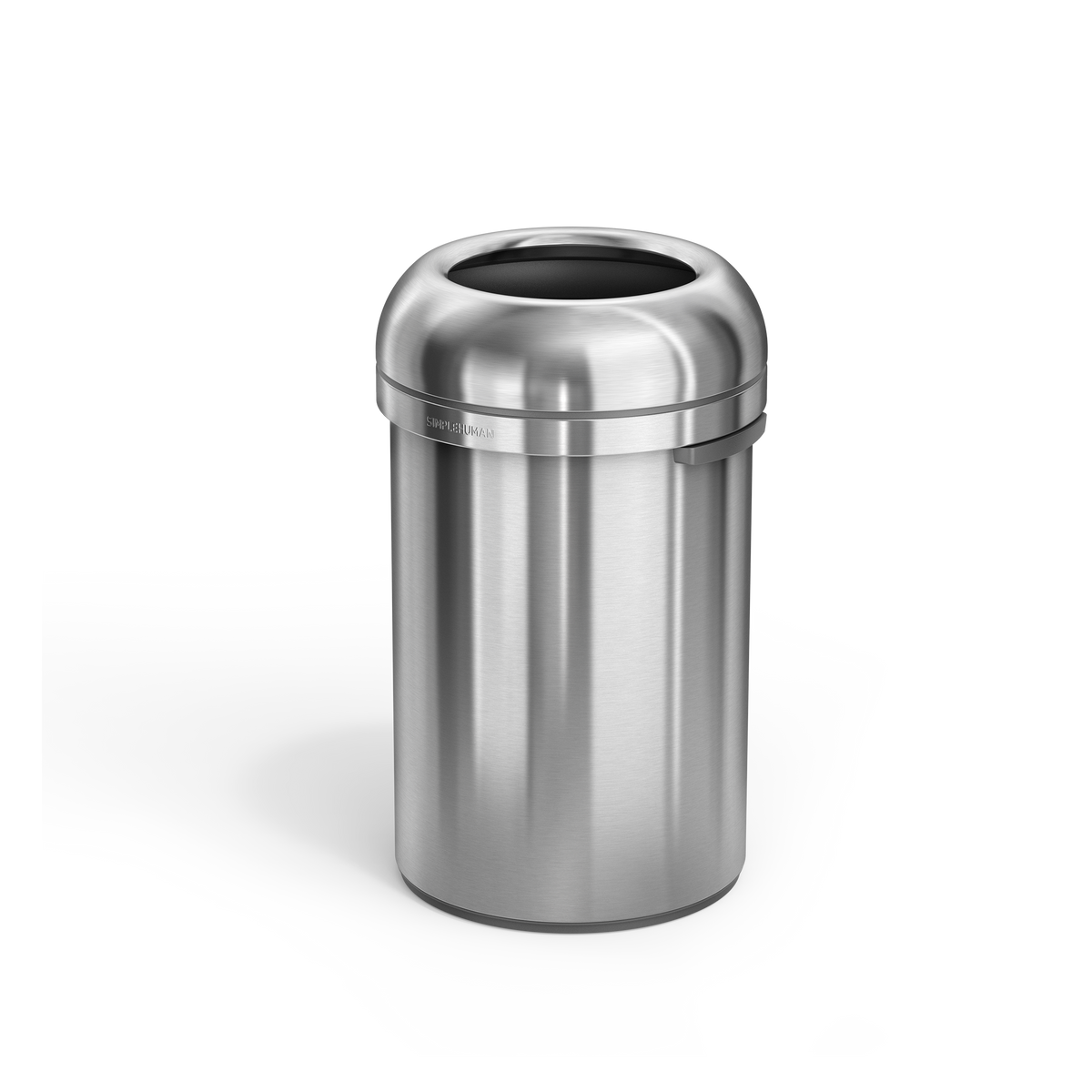 Simplehuman's 115L All-Steel Bullet Open Can in Brushed Angled view.