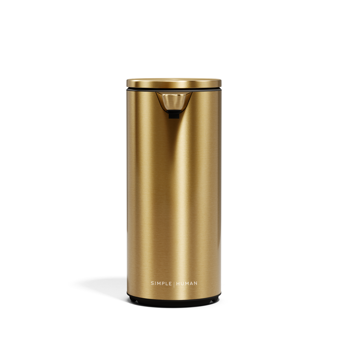 Simplehuman 9 oz. Rechargeable Liquid Sensor Pump in Brass, touch-free operation.
