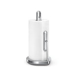 Simplehuman Tension Arm Paper Towel Holder in Polished Stainless Steel, features one-handed tear mechanism.