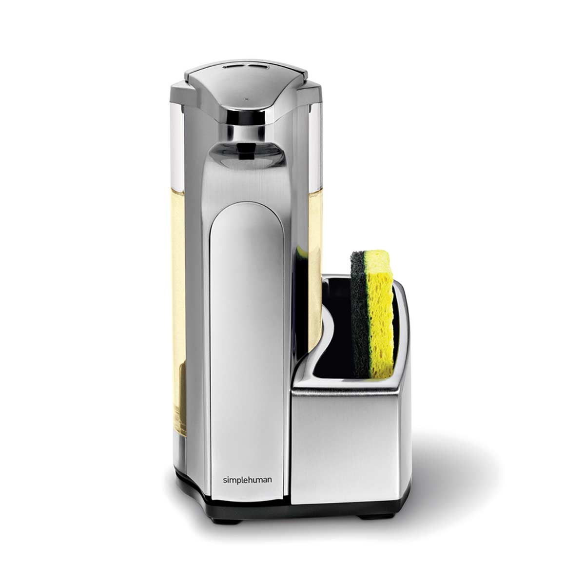 13 fl.oz. sensor pump with caddy - brushed nickel - front view with sponge in caddy